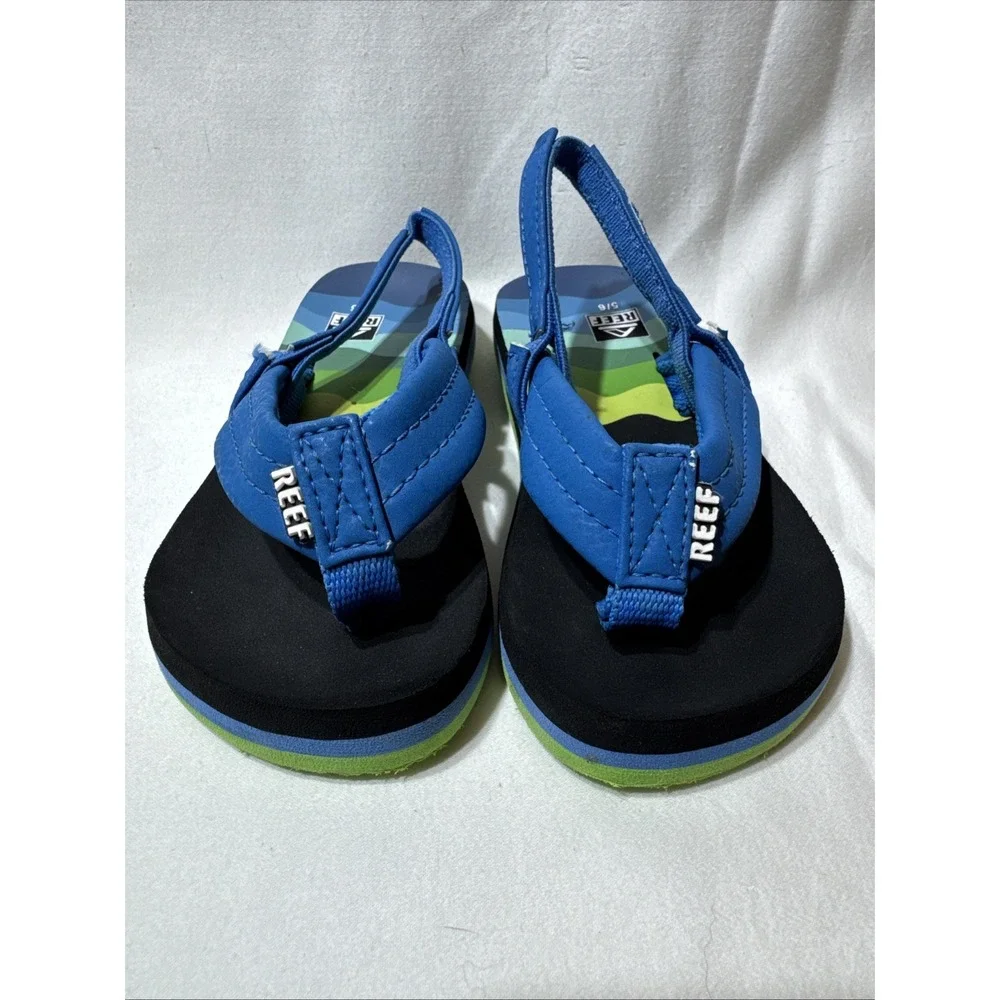 Reef ‎ 5/6 Little Ahi Flip Flops Sandals Blue Green Black Unisex Preowned